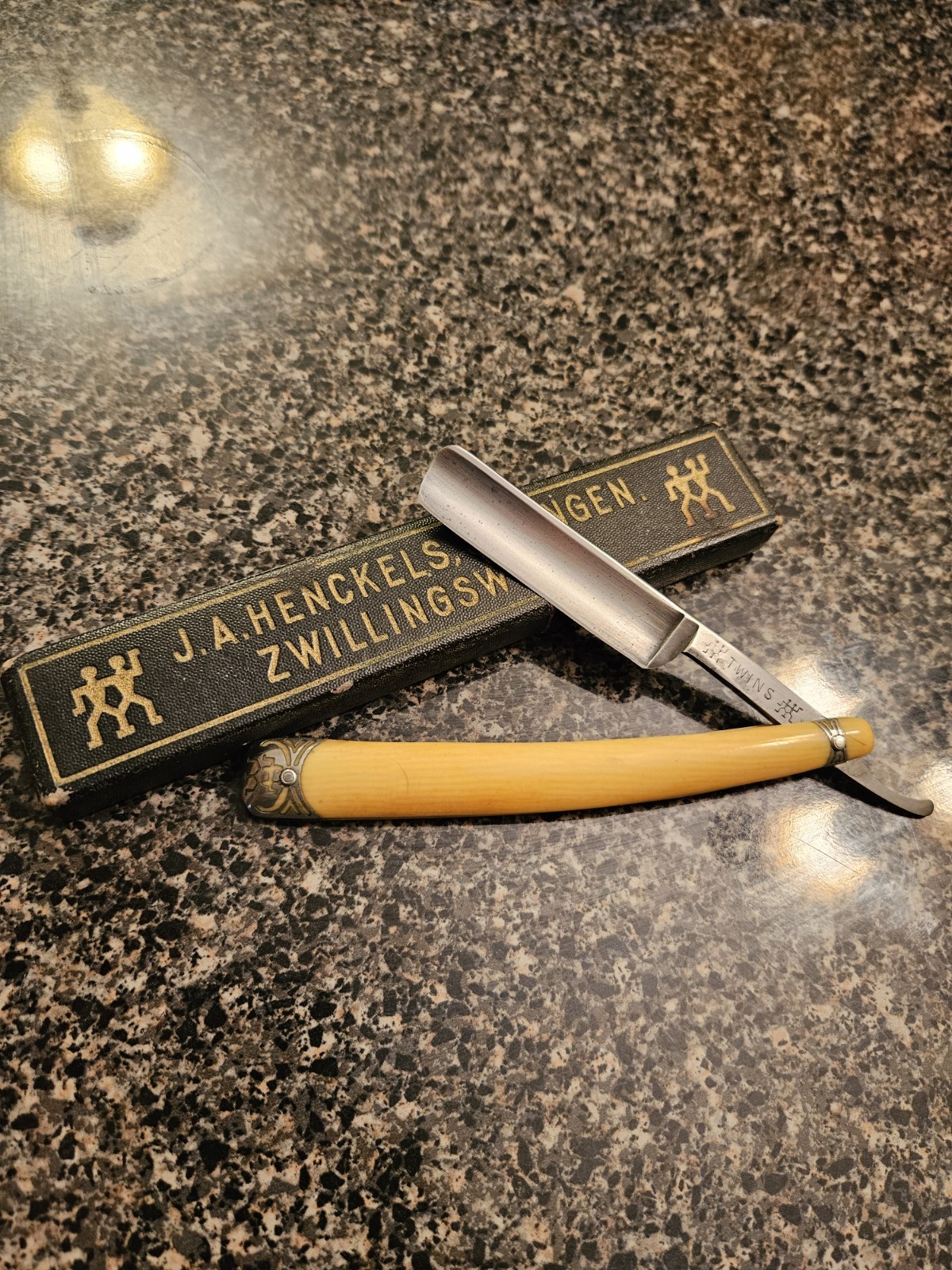 Vintage J.A. Henckels Twin Works Straight Razor Fancy Ornate Scales Shave Ready