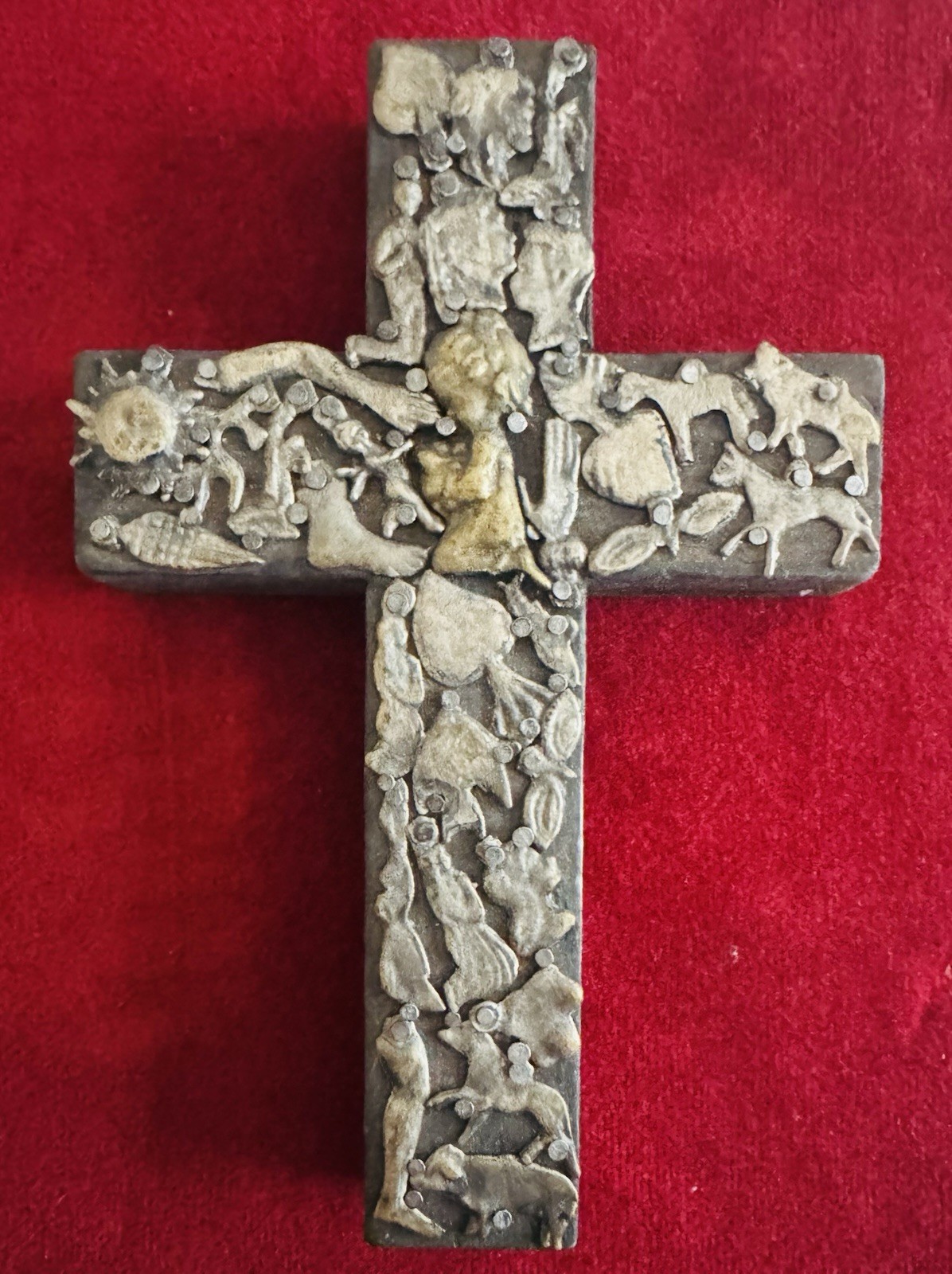 Vintage Milagros Wood Cross Estela Ogazon Mexican Folk Art Praying Child Heart Vintage Milagros Wood Cross Estela Ogazon Mexican Folk Art Praying Child Heart