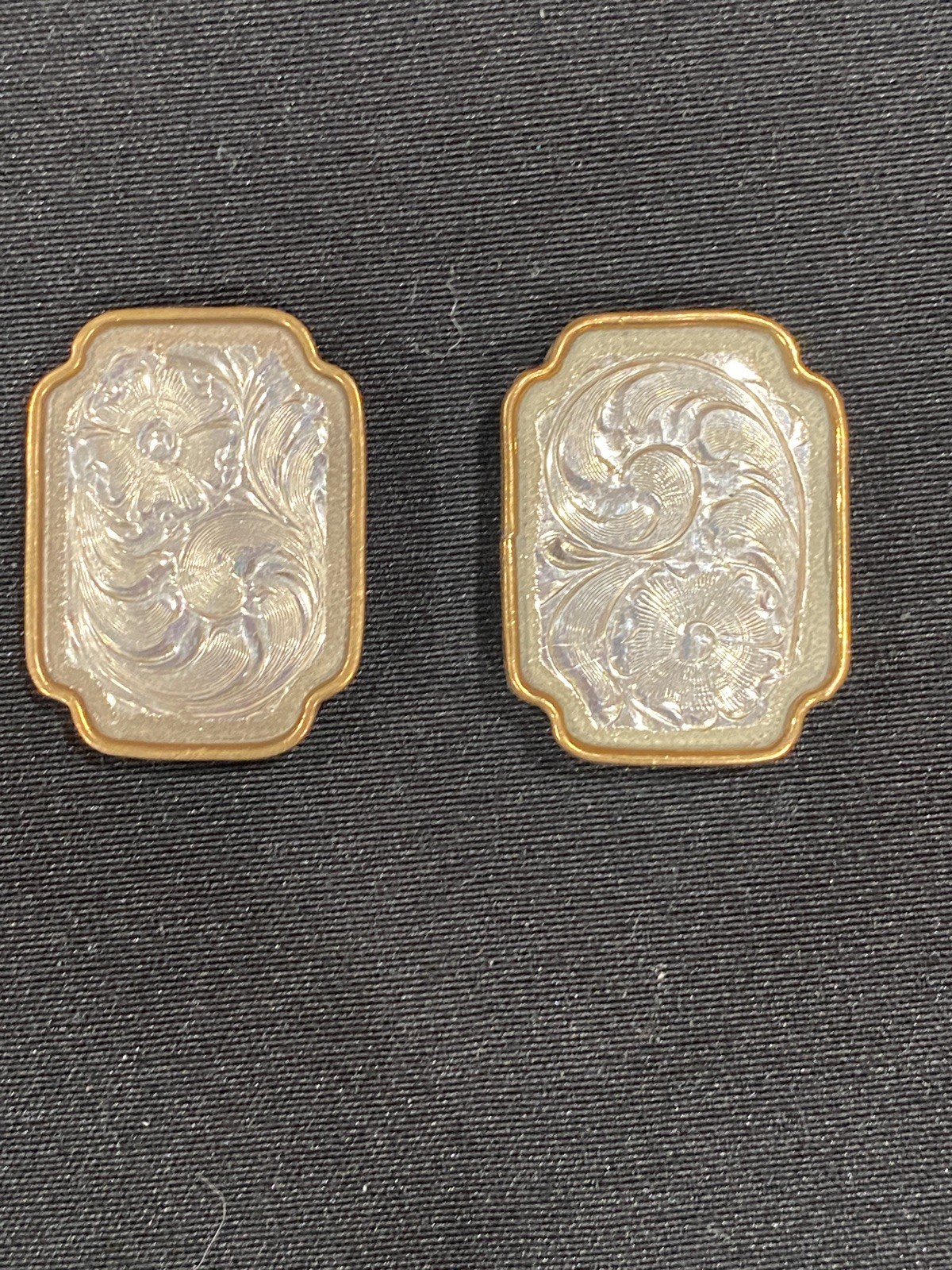 VTG Hand Crafted Sterling Overlay Gold Brass tone Conchos 1  3/8” x 1”