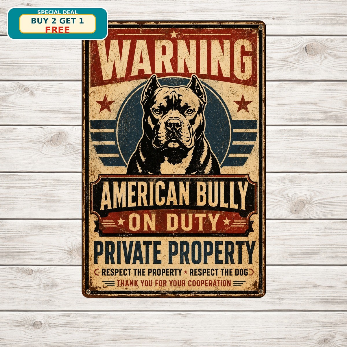Warning American Bully Dog Breed Metal Gate Guard Sign