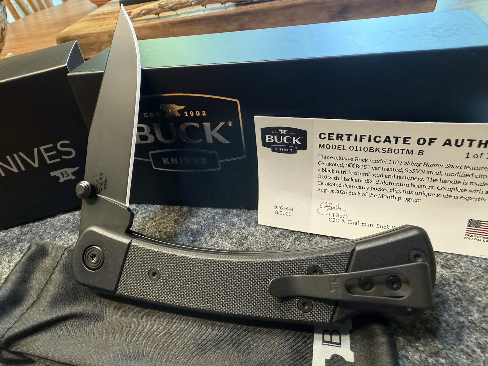 August 2026 Buck of the Month 110 Hunter Sport G10 Pocket Clip S35VN 1 of 750 August 2026 Buck of the Month 110 Hunter Sport G10 Pocket Clip S35VN 1 of 750