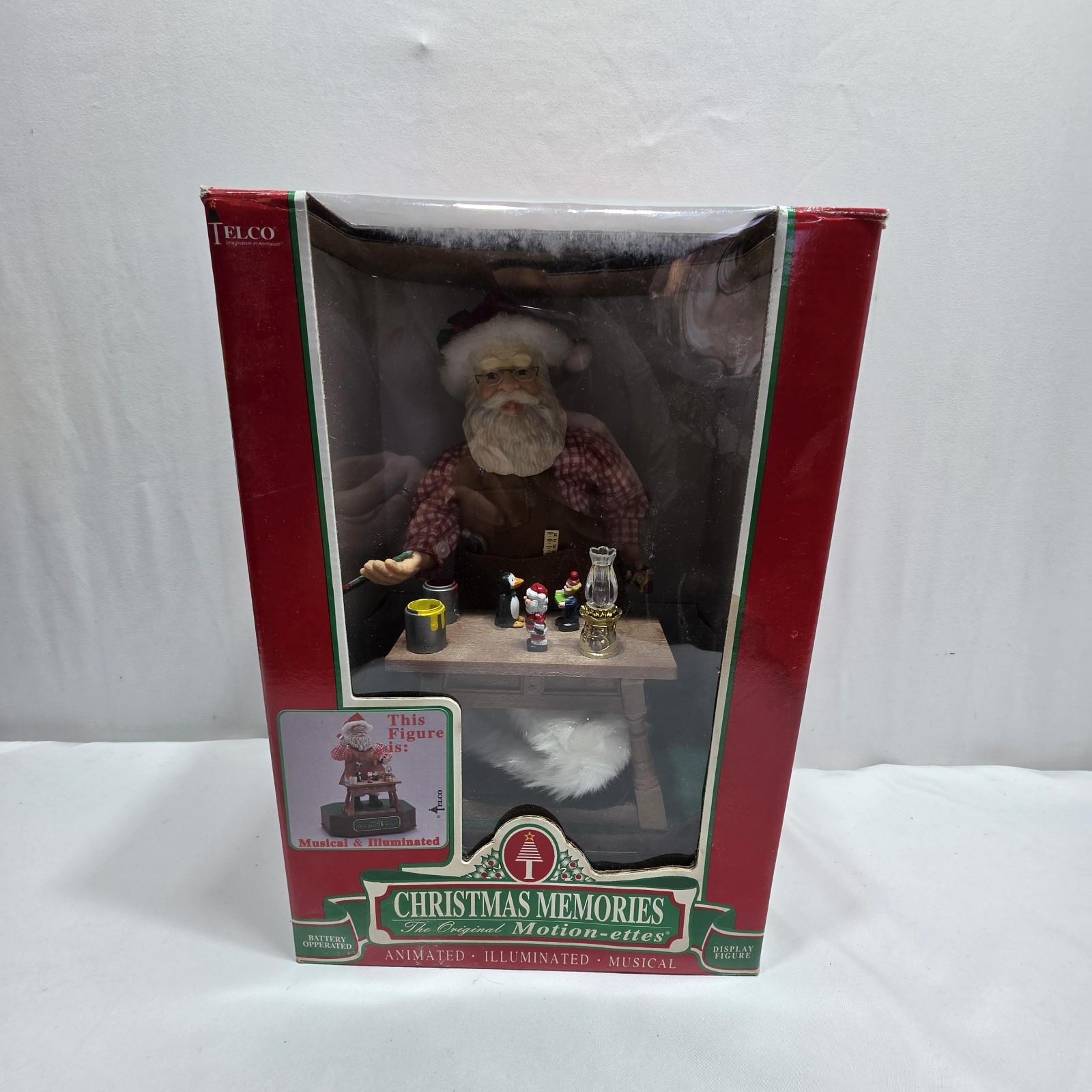 Vintage 1995 TELCO Motion Christmas Santa Toy Workshop Musical Illuminated