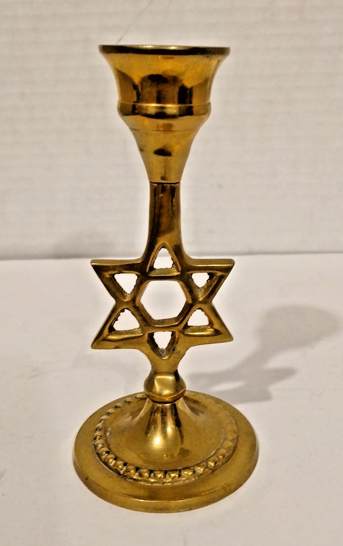 Vintage Brass Jewish Shabbat Candlestick Star of David Judaica