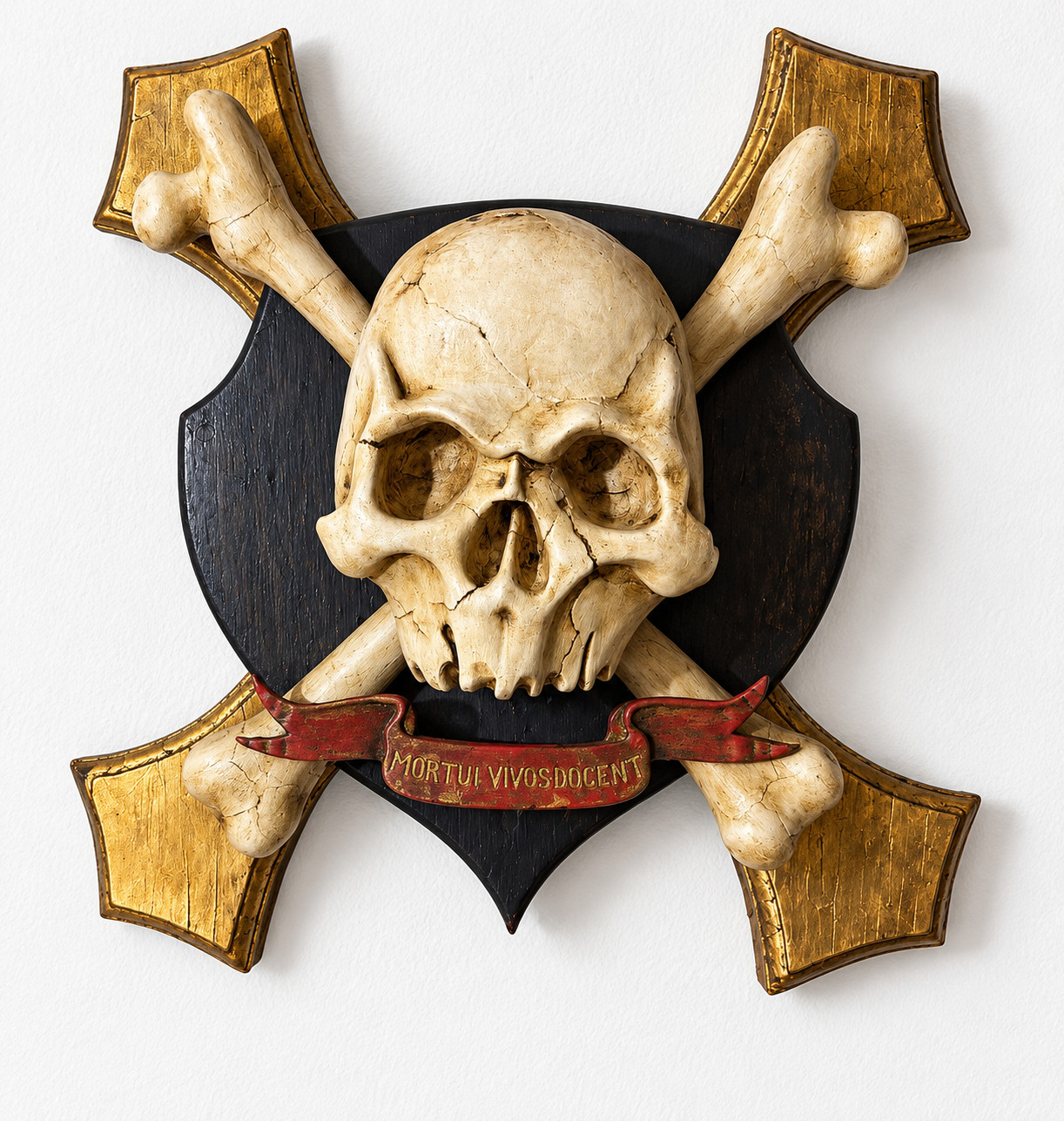 Rare Memento Mori Sculpted Parcel Gilt Skull & Crossbones sculpture on Plaque Rare Memento Mori Sculpted Parcel Gilt Skull & Crossbones sculpture on Plaque