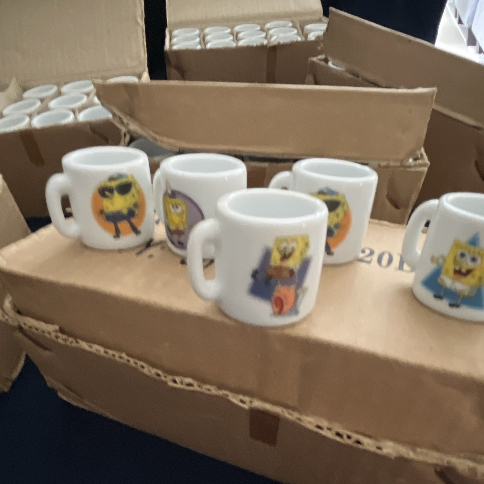 Huge 205 pc SpongeBob SquarePants Mini Mug Lot White Ceramic/Porcelain Painted