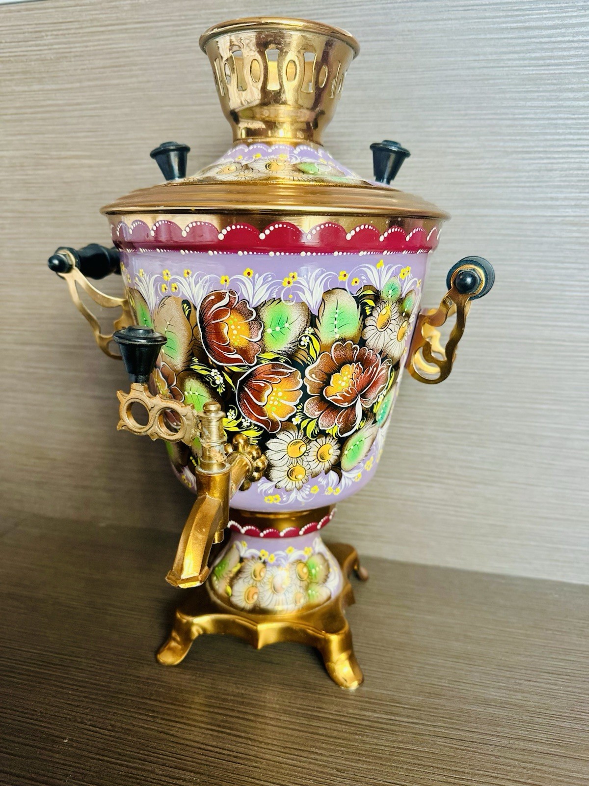 Rare Vintage Electric Samovar Lavender & Gold Khokhloma USSR