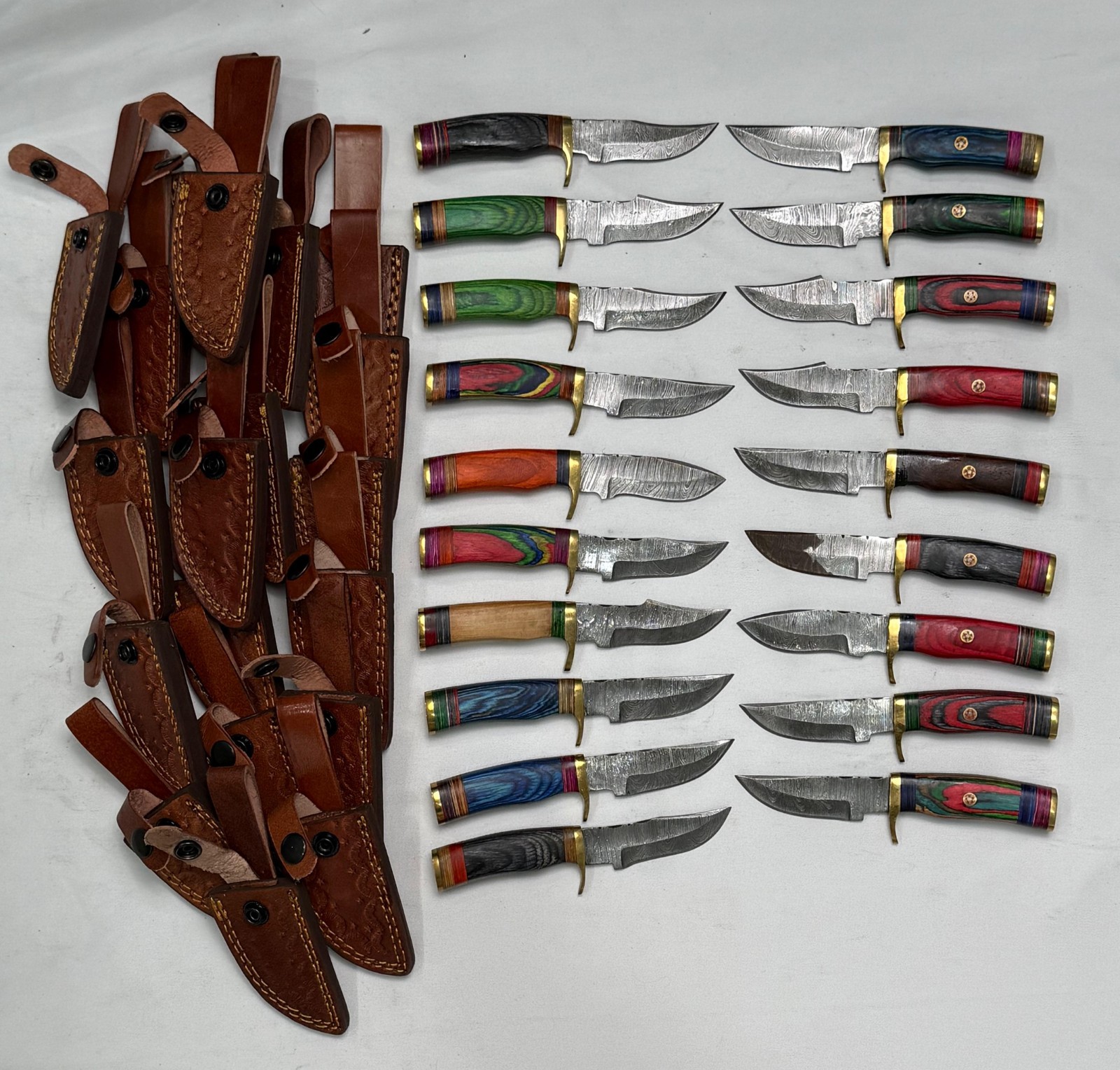Lot of 20 HANDMADE DAMASCUS STEEL SKINNER CAMPING 6 IN KNIVES W SHEATH, WHOLESAL
