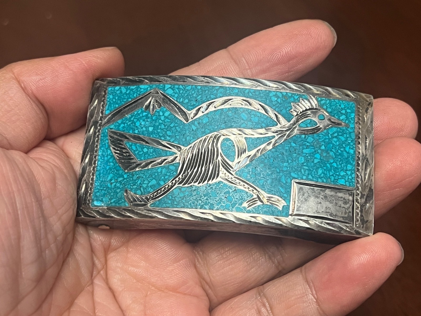 Vintage Plata De Jalisco V.H.L.C. Road Runner Cactus 925 Sterling 57 Belt Buckle Vintage Plata De Jalisco V.H.L.C. Road Runner Cactus 925 Sterling 57 Belt Buckle