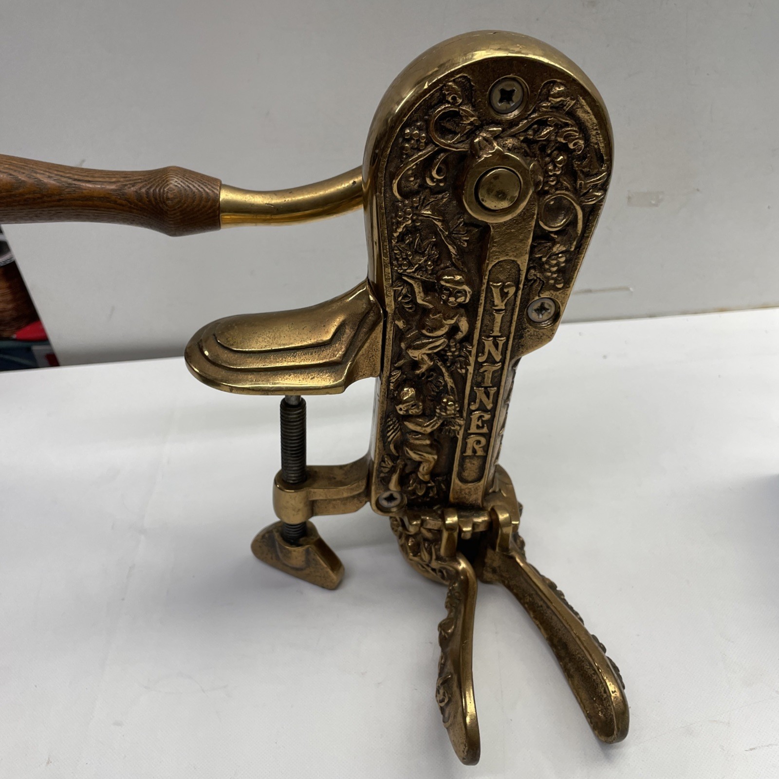 Antique Vintner Wine Bar Mount Corkscrew Cherubs Art Nouveau Brass 