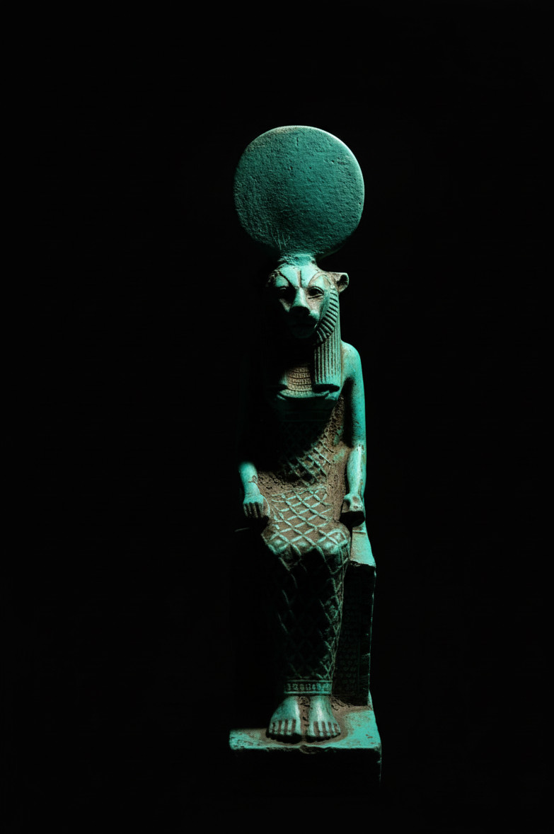 Ancient Egyptian Antiquities Statue Seated Goddess Sekhmet with Hieroglyphs Bc