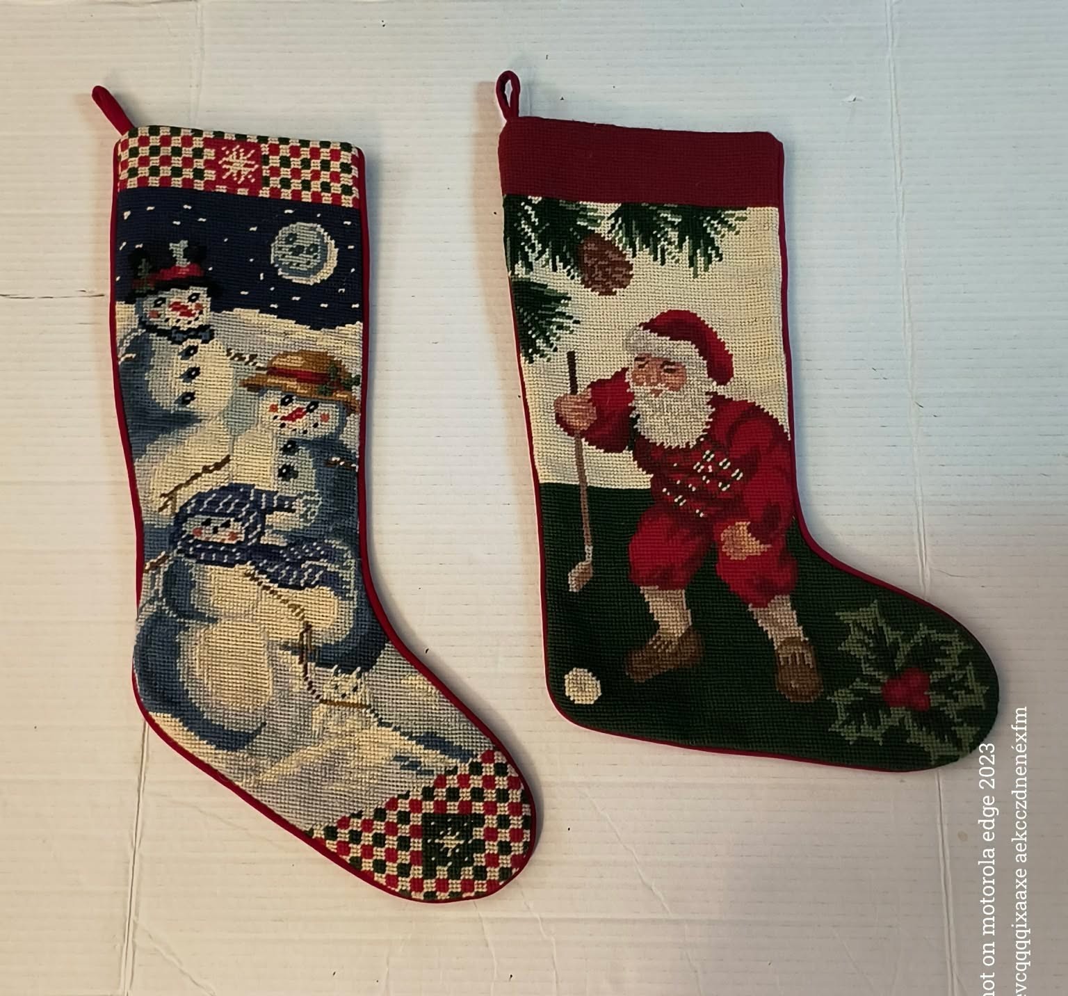 2 VTG EMBROIDERED CHRISTMAS STOCKINGS 20