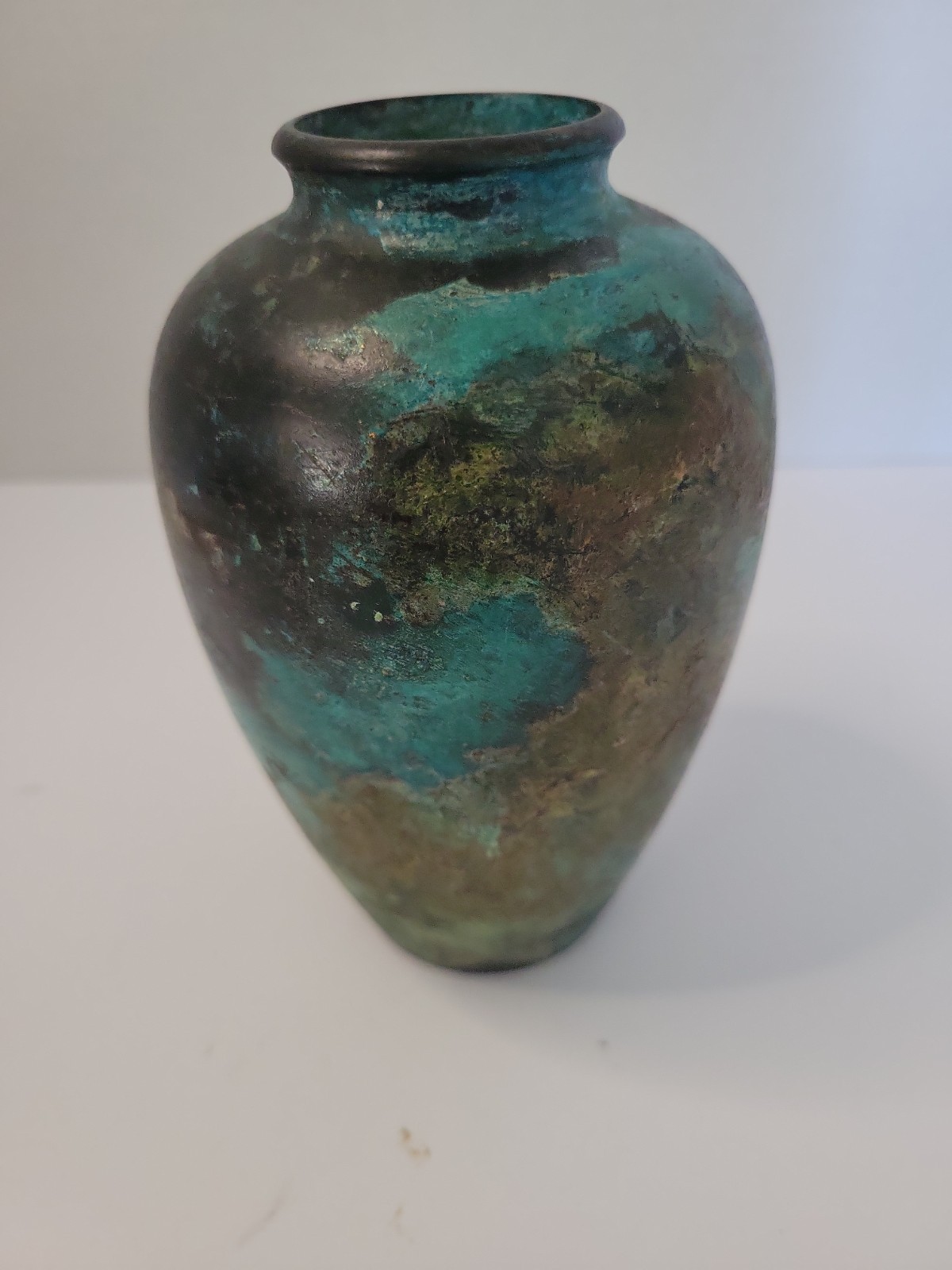 Vintage Japanese Bronze Vase Verdigris Turquoise Patina Cast Metal Urn 7