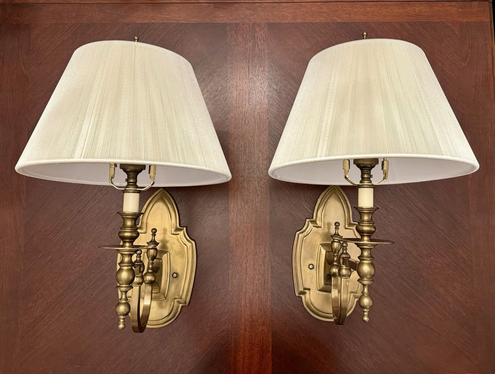 Pair Vintage Bronze Brass Library Lamp Swing Arm Wall Sconce Sconces