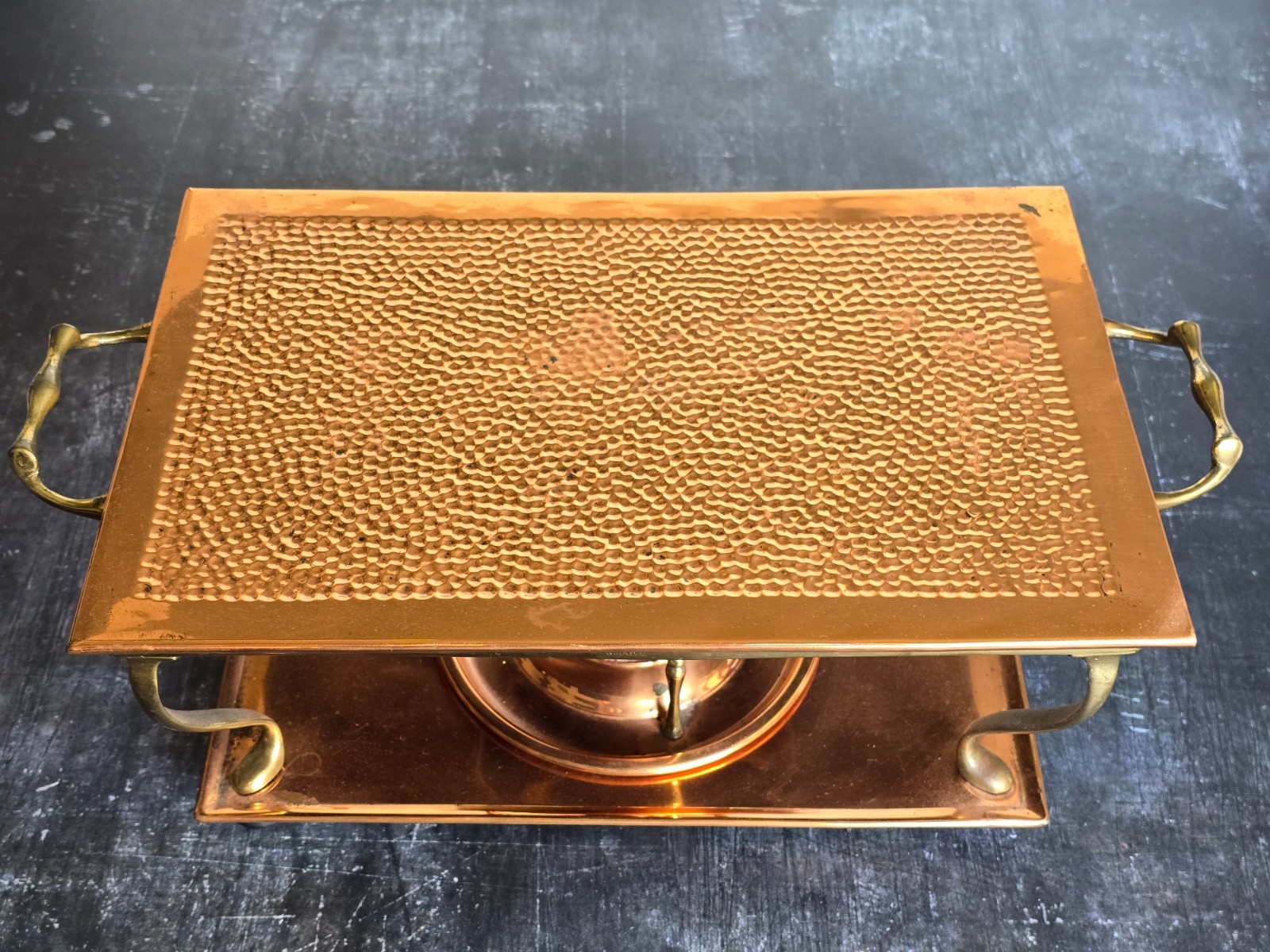 WORKING Vintage Hammered Copper & Brass Dish/Food Warmer; 1900s British Make
