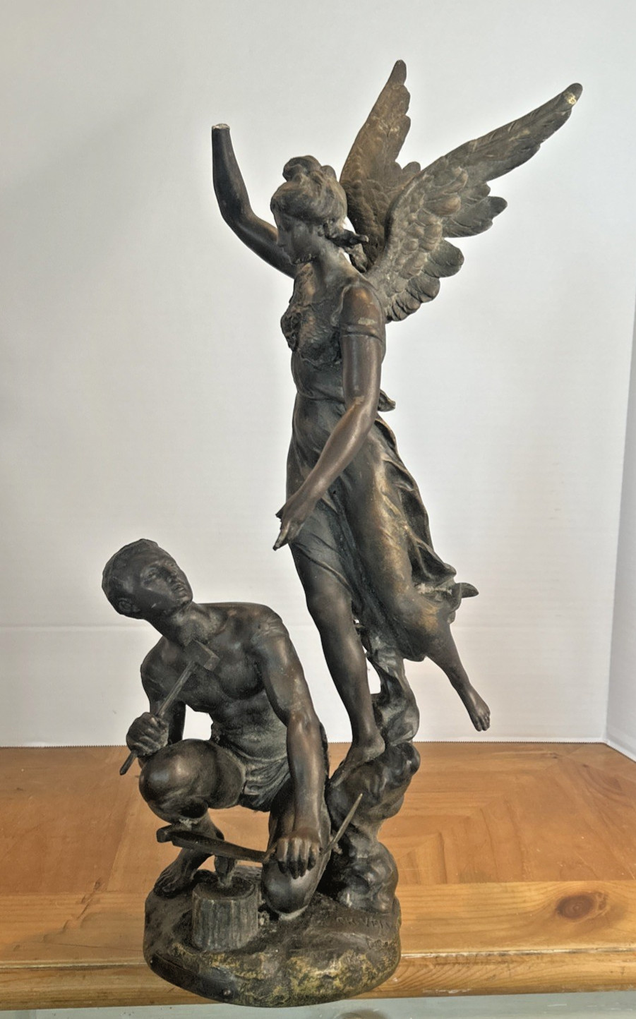 Antique French Clock Topper GLOIRE AU TRAVAIL Par Ch. Vely Figural Statue