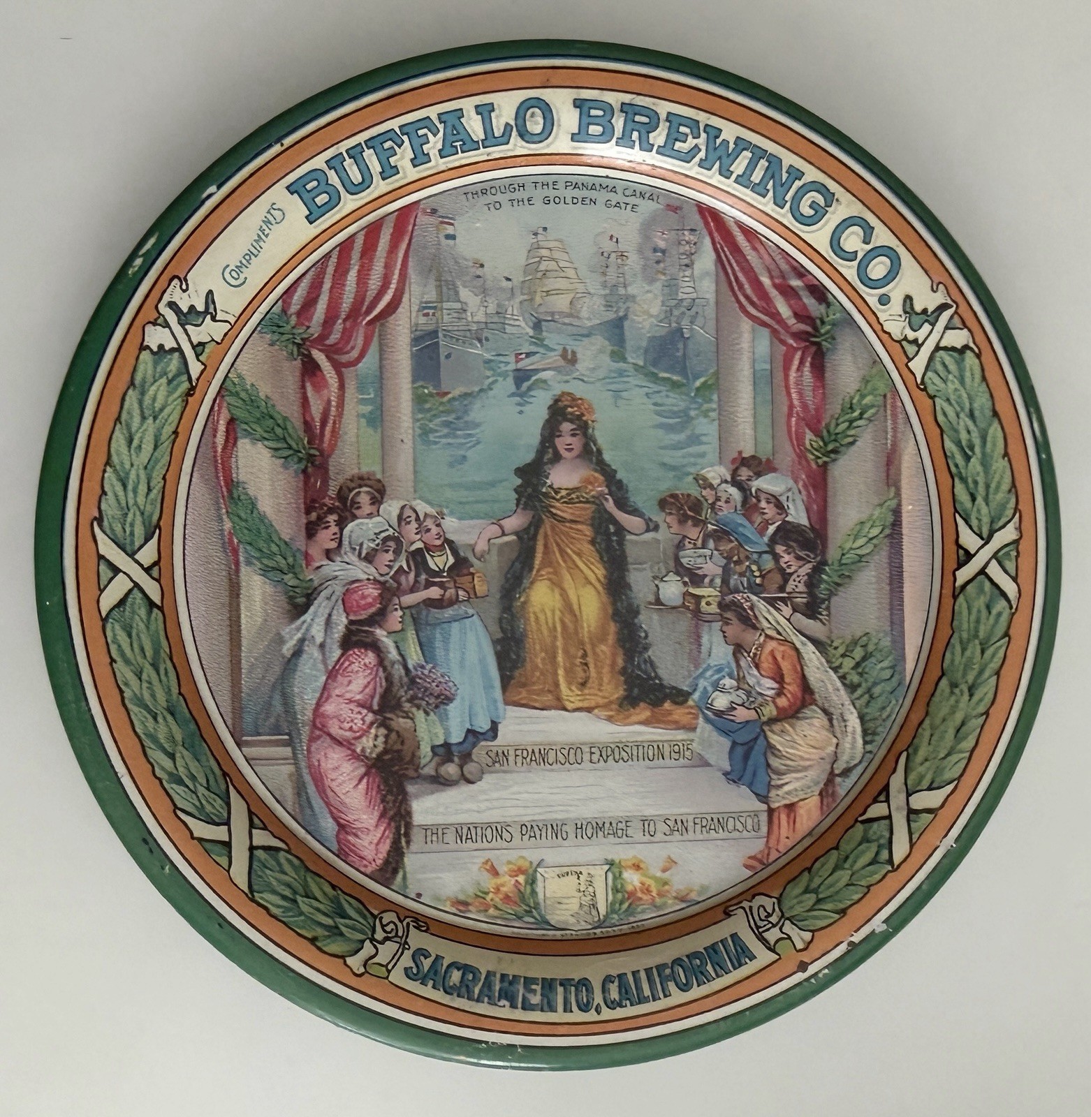 Antique Buffalo Brewing Beer PPIE San Francisco 1915 Exposition Tin Tip Tray