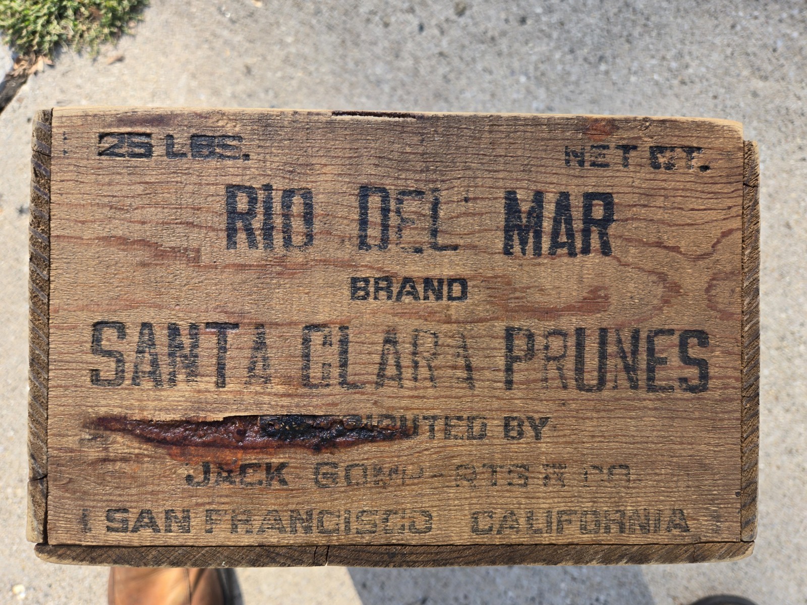 Antique Rio Del Mar Brand Santa Clara Prunes San Francisco, CA Wood Crate 