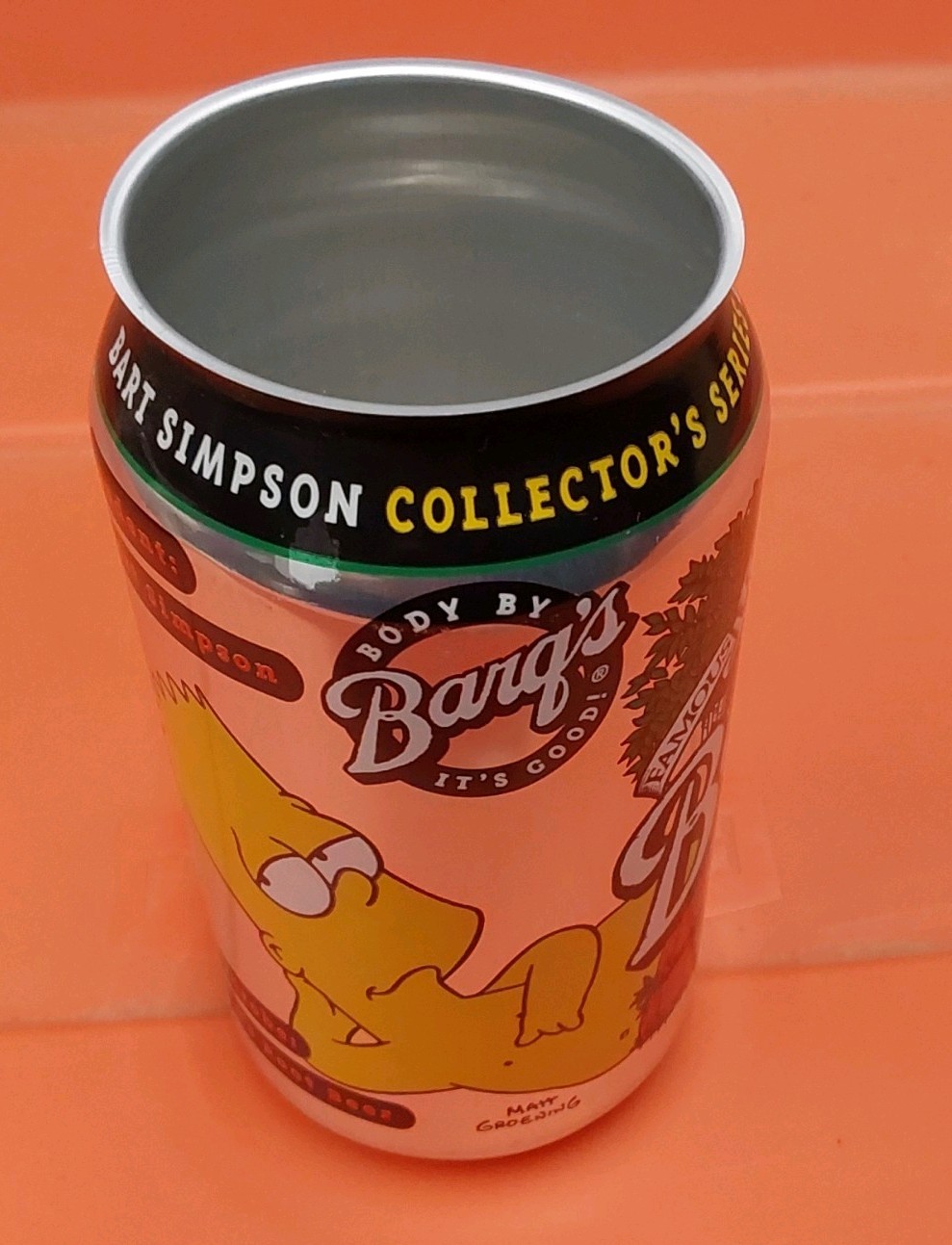 2001 Bart Simpson Barq’s Root Beer Soda can Collectors Series unlidded no-top 2001 Bart Simpson Barq’s Root Beer Soda can Collectors Series unlidded no-top