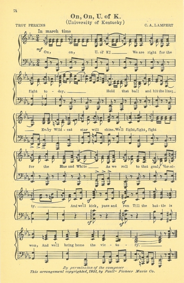 UNIVERSITY OF KENTUCKY Original Vintage Song Sheet c1931 
