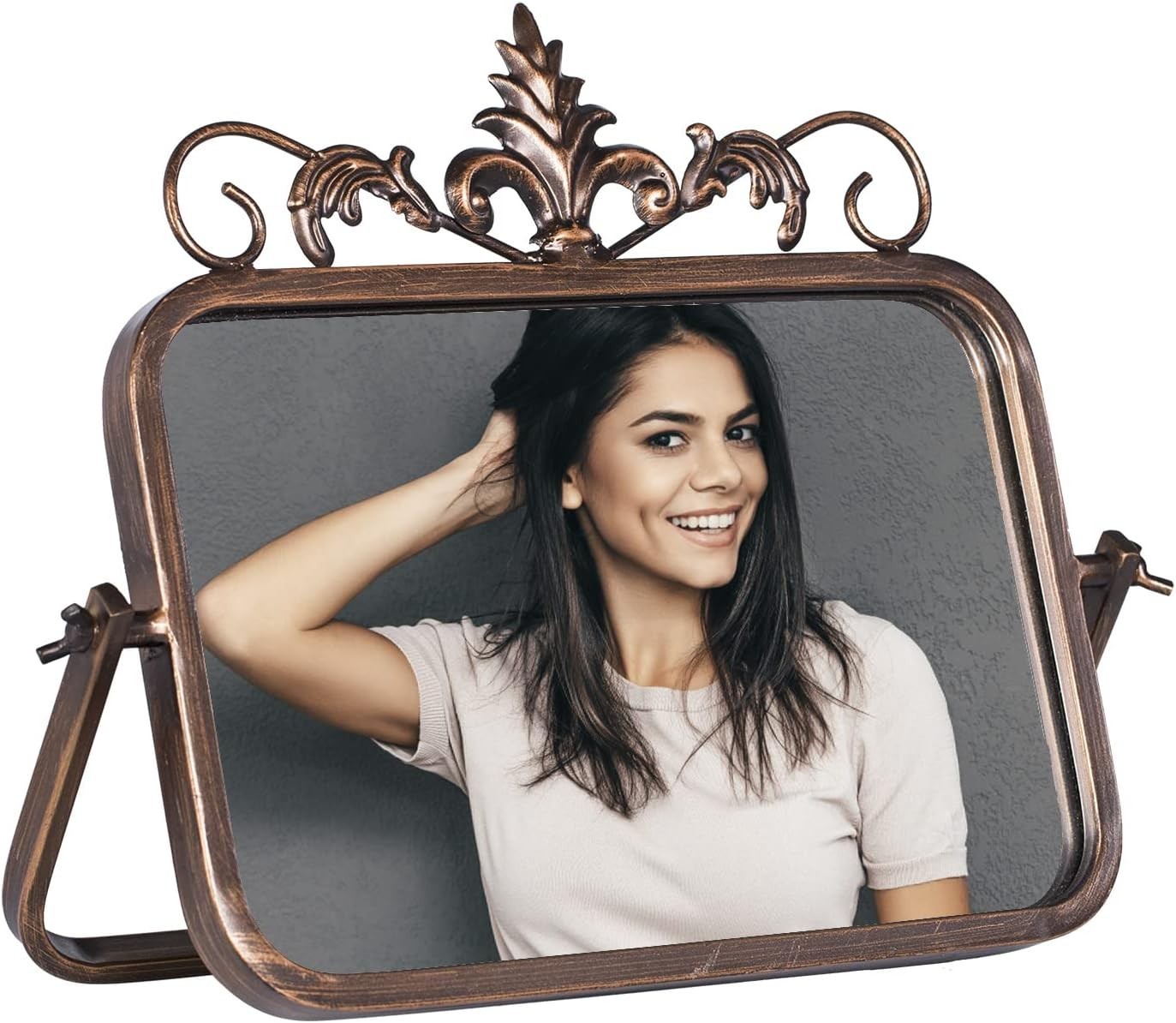 Desk Dresser Bronze Vanity Mirror - Metal Frame Square Rare