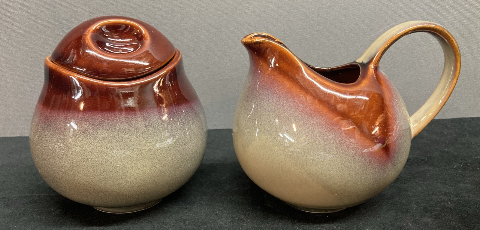 Vintage Sango Nova Brown 4933 Creamer and Lidded Sugar Bowl Ceramic Earthenware
