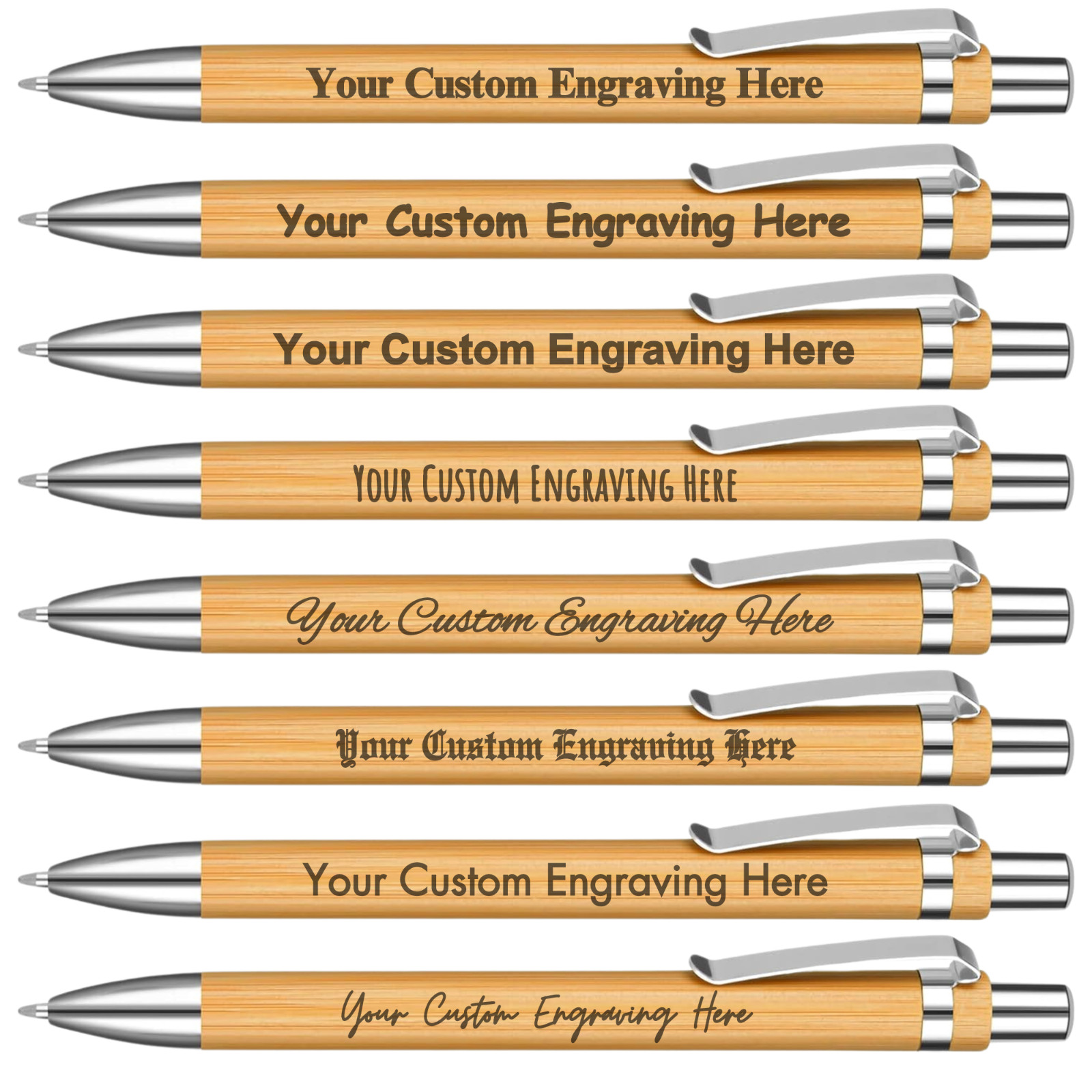 Custom Engraved Bamboo Pen (5-100) Bulk 1mm Wood Business School Teacher Gift
