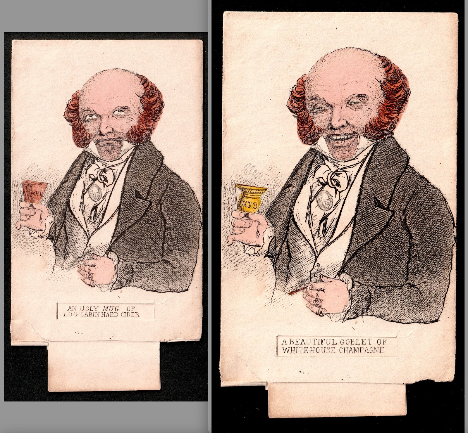 RARE - 1840 Martin Van Buren David Claypool Johnston Cider Mug Metamorphic SR.Mv