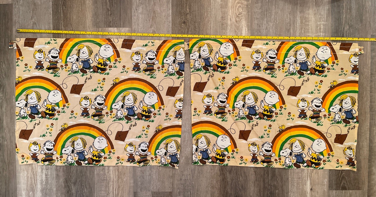 Vintage 1966 Peanuts Curtains Rainbow Snoopy Charlie Brown Linus 60x23 FAST SHIP
