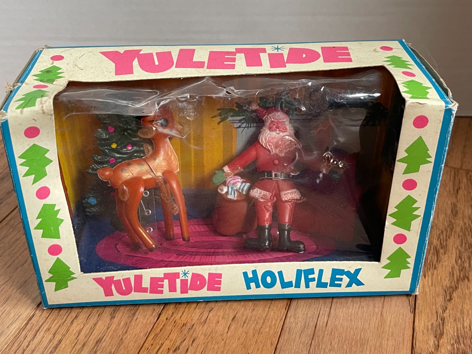 Rare Vtg 1950s Yuletide Holiflex Christmas Display Set Santa Rudolph Hong Kong Rare Vtg 1950s Yuletide Holiflex Christmas Display Set Santa Rudolph Hong Kong
