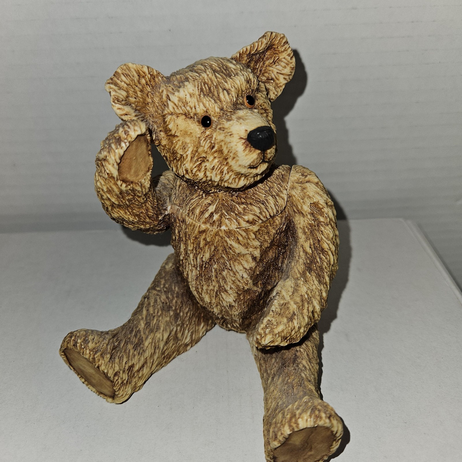 Resin Teddy Bear Trinket Box Figurine Brown Seated Bear Collectible Decor