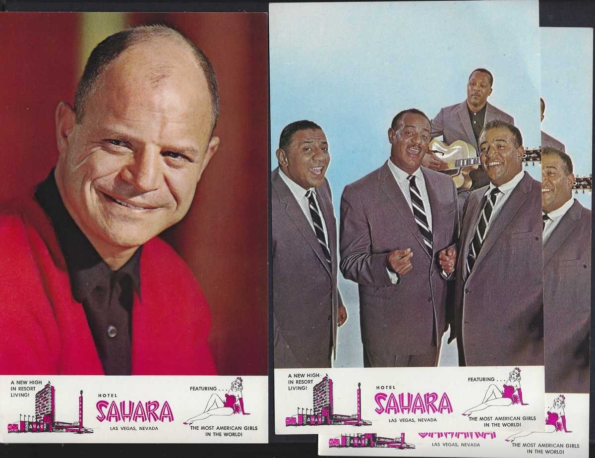 SAHARA Las Vegas 1964 Jumbo Postcards: Don Rickles Casbar; (2) Mills Brothers SAHARA Las Vegas 1964 Jumbo Postcards: Don Rickles Casbar; (2) Mills Brothers