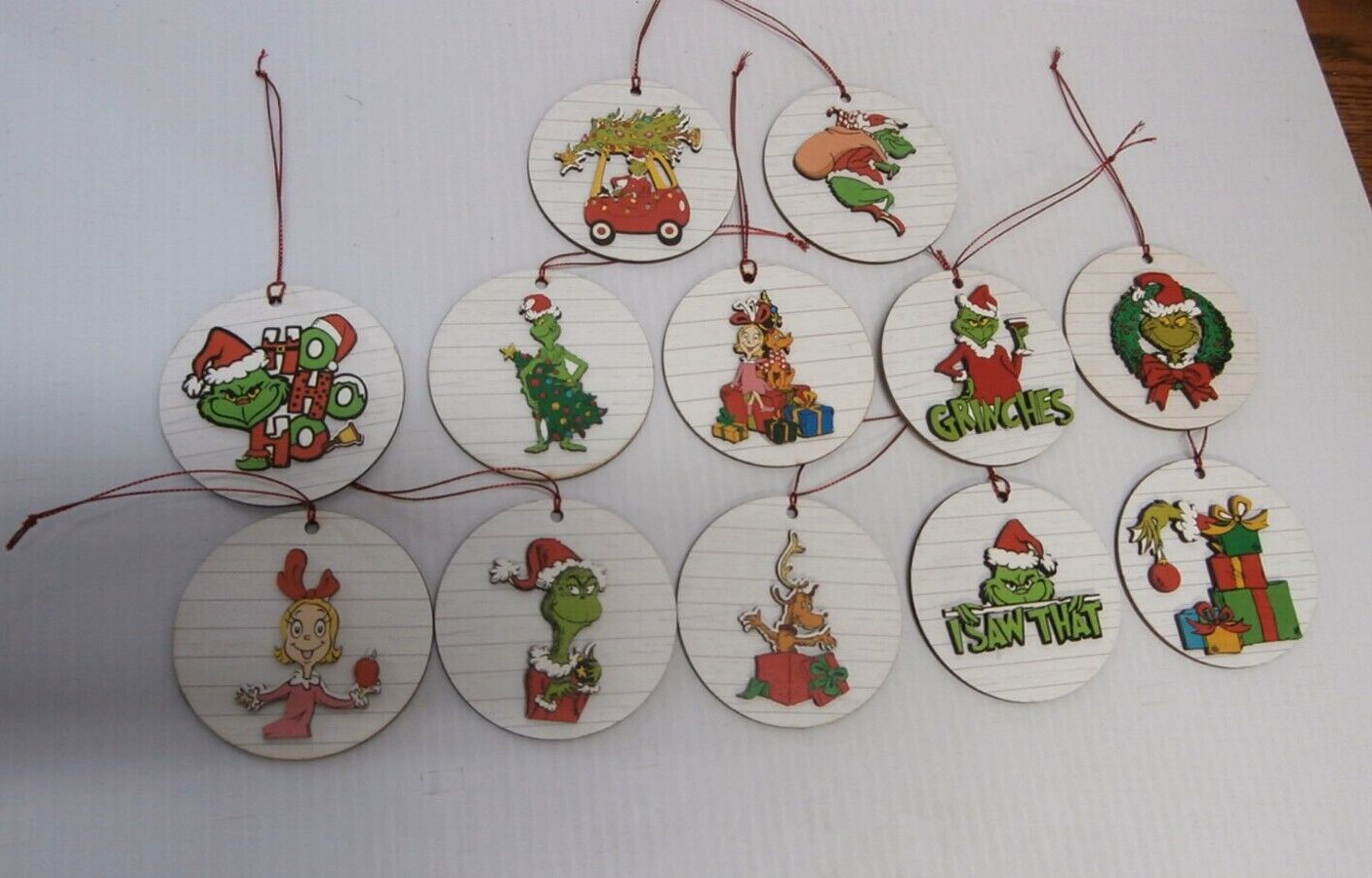 Lot of 12 How The Grinch Stole Christmas Christmas Ornaments Hanging Wood Round