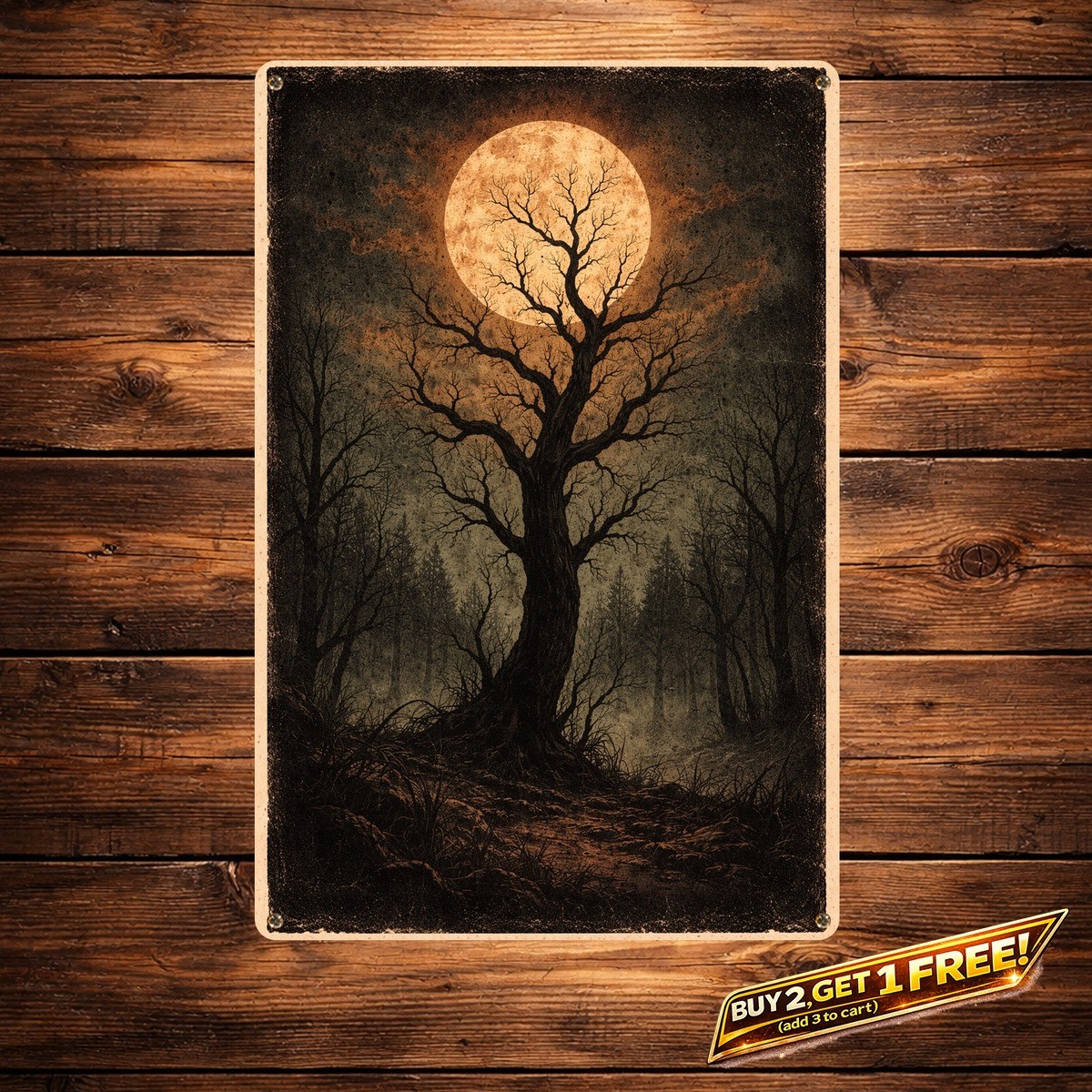 Vintage Dark Forest Iron Metal Sign 8x12 Nature Wall Art