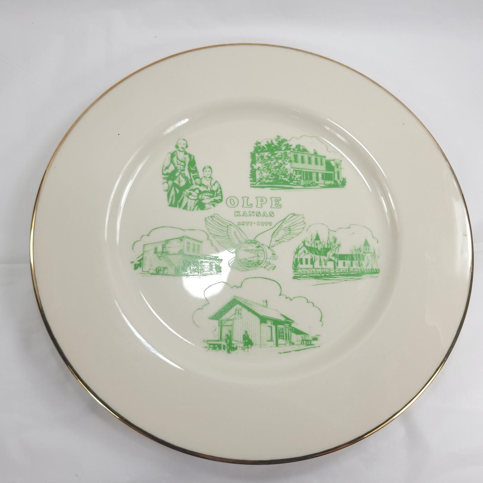 Vintage Olpe Kansas Centennial 1877-1977 Commemorative Decorative Plate Gold Rim Vintage Olpe Kansas Centennial 1877-1977 Commemorative Decorative Plate Gold Rim