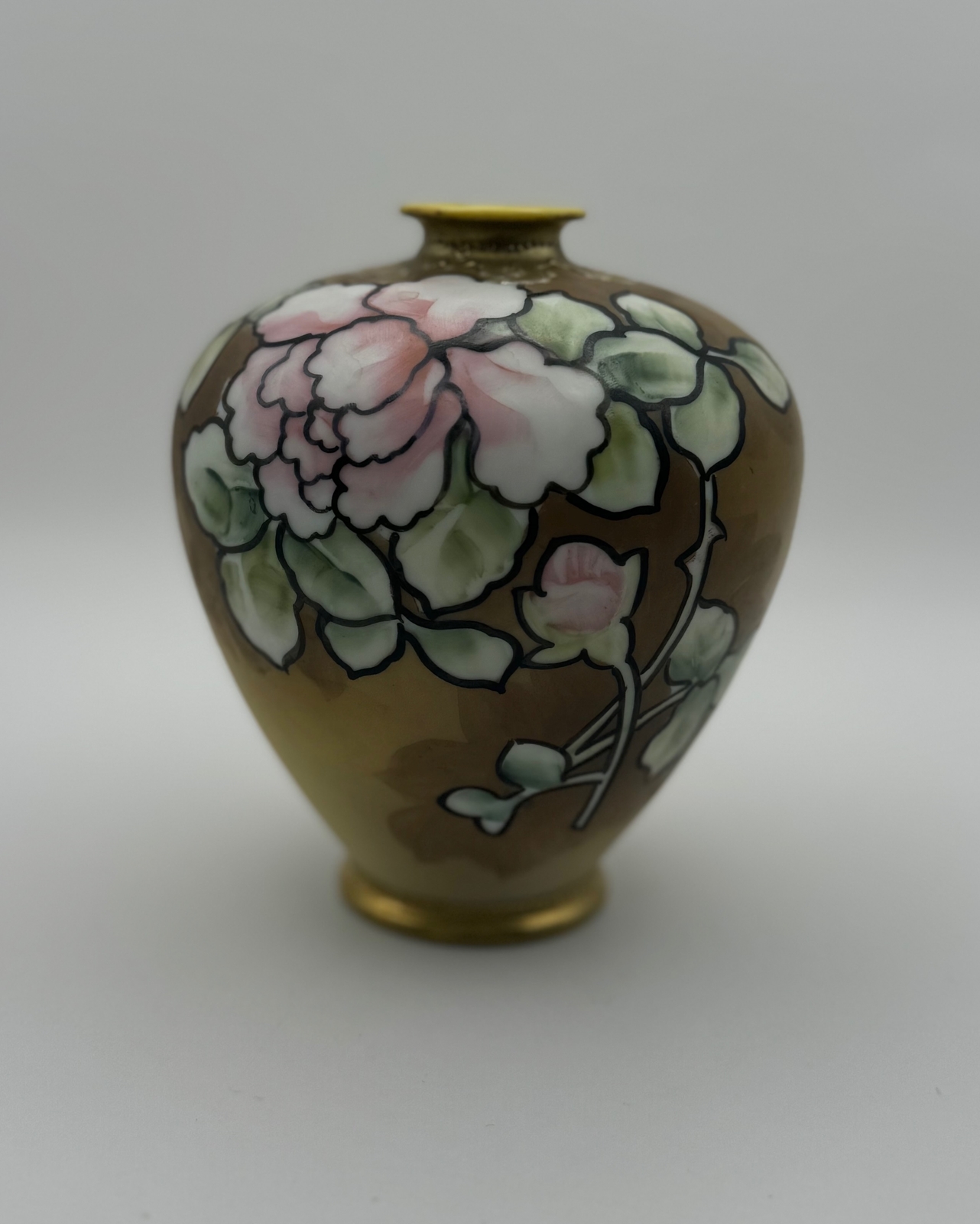 Antique Hand Painted Nippon Porcelain Vase Floral Design Gold Ground c. 1900s Antique Hand Painted Nippon Porcelain Vase Floral Design Gold Ground c. 1900s