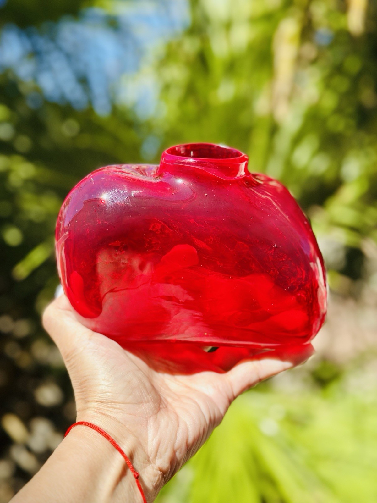 MCM Abstract Ruby Red Handblown Glass Vase