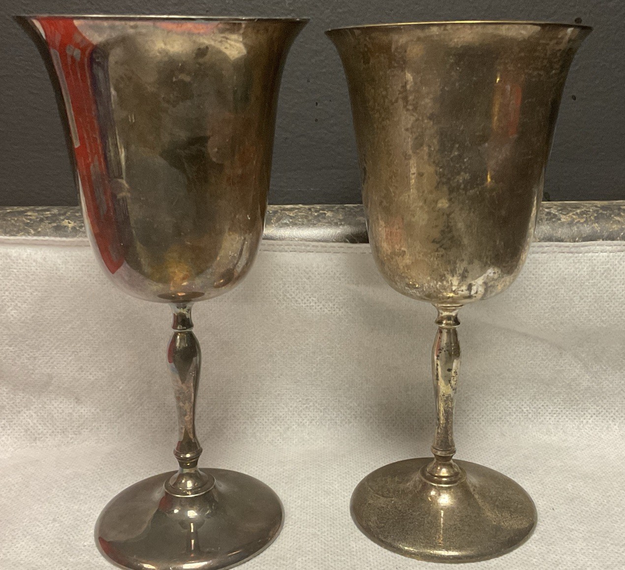 Set Of 2 Vintage Brass Leonard EPNS Metal Wine Goblets Chalices 7.5’ Tall