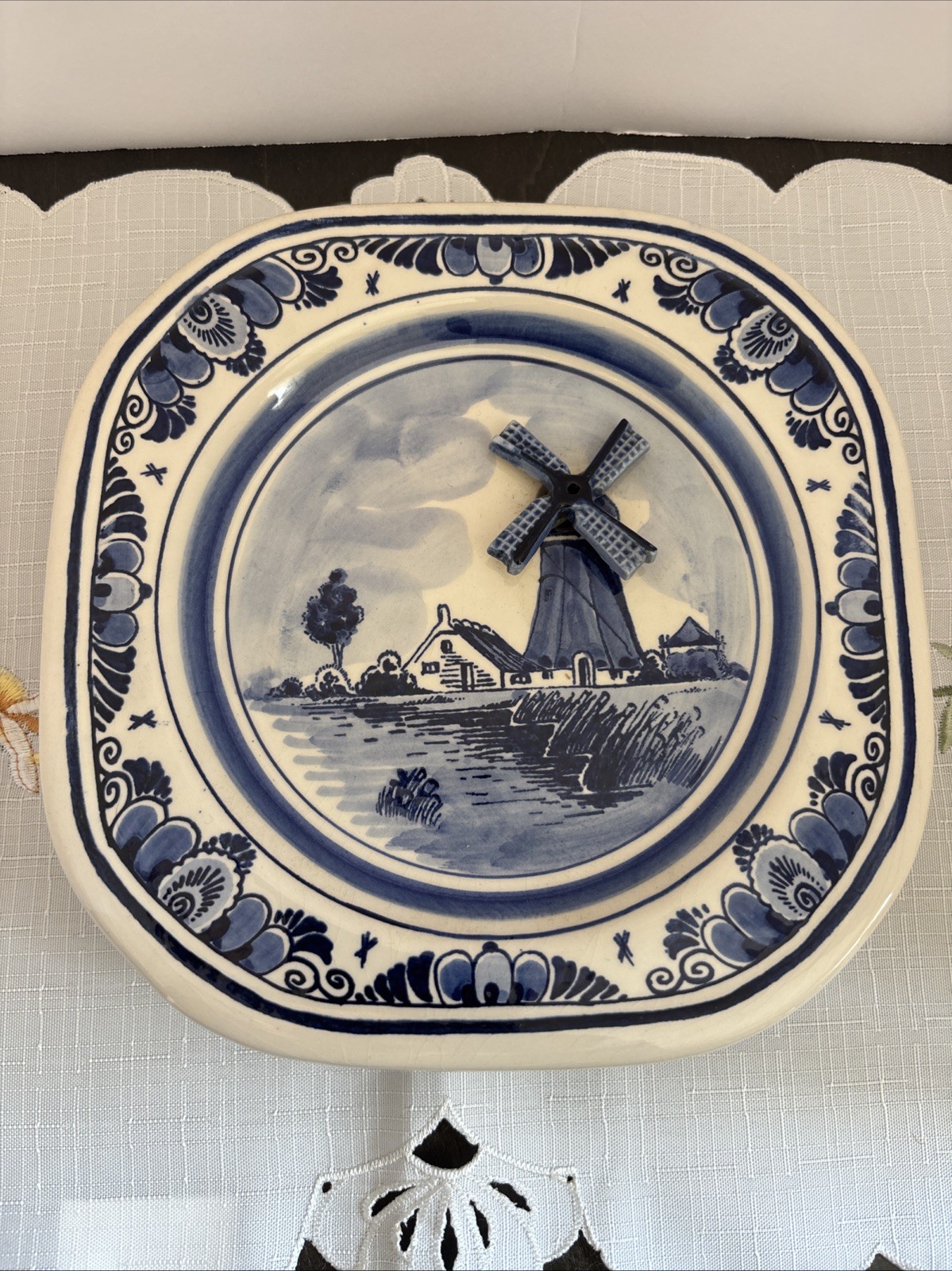 Delft Blue Musical Windmill Plate Hand Painted From Holland WORKS Vintage Delft Blue Musical Windmill Plate Hand Painted From Holland WORKS Vintage
