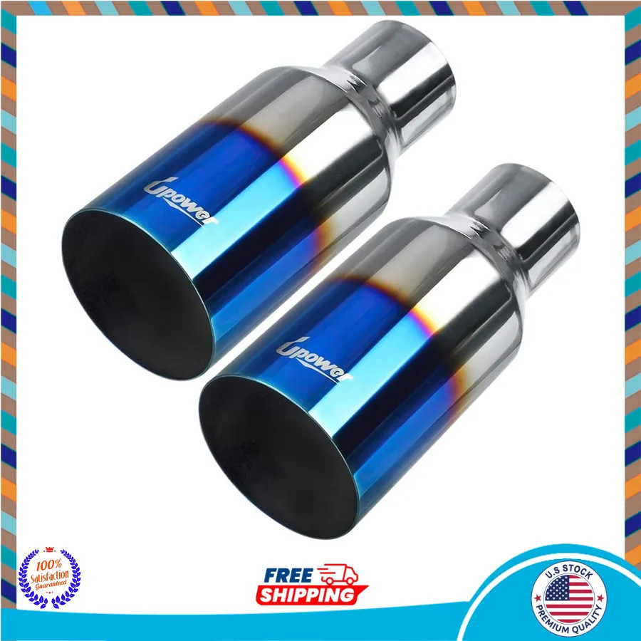 2PCS 2.5in Inlet 4in Outlet Blue Burnt Stainless Steel Exhaust Tip Weld On 9in 2PCS 2.5in Inlet 4in Outlet Blue Burnt Stainless Steel Exhaust Tip Weld On 9in