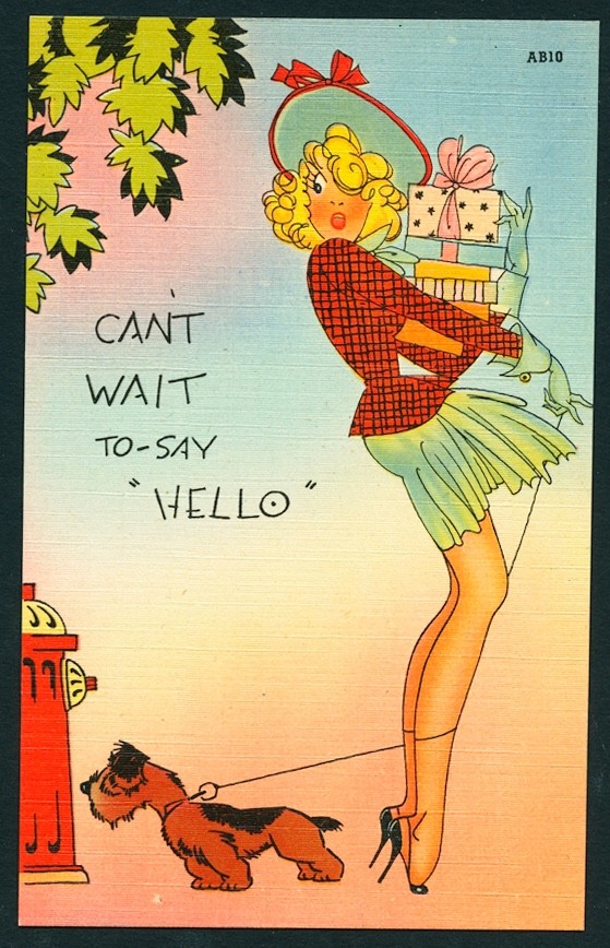 American 1940s Linen Pin-Up Risque BEAUTY Short Skirt Long Legs Her DOG Hello