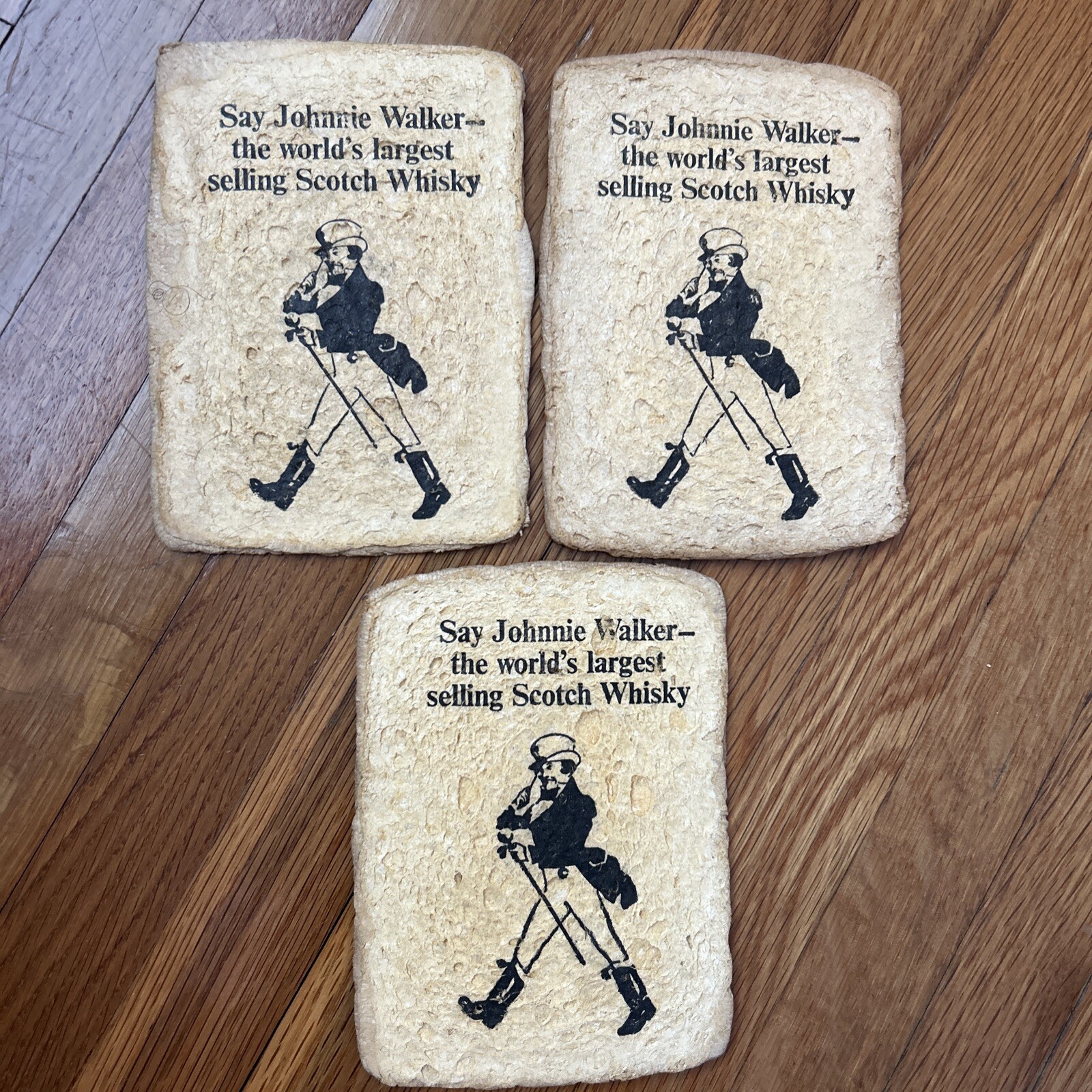 3 Vintage Johnnie Walker Striding Man Bar Sponges Largest Selling Scotch Whisky