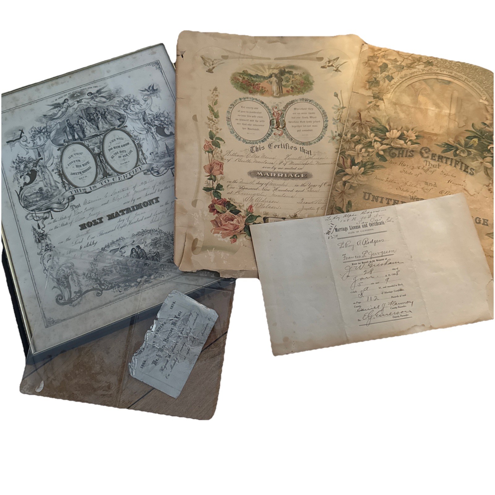 Vintage Antique Wedding Certificate Invitation Lot