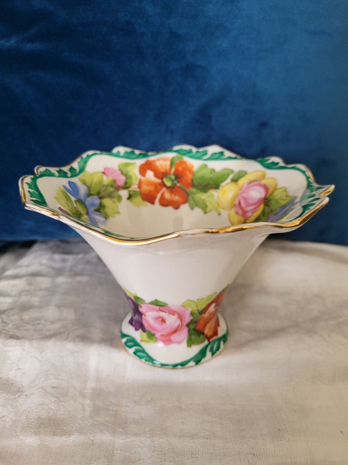 Antique Saxe porcelain handpainted floral bowl vase Antique Saxe porcelain handpainted floral bowl vase
