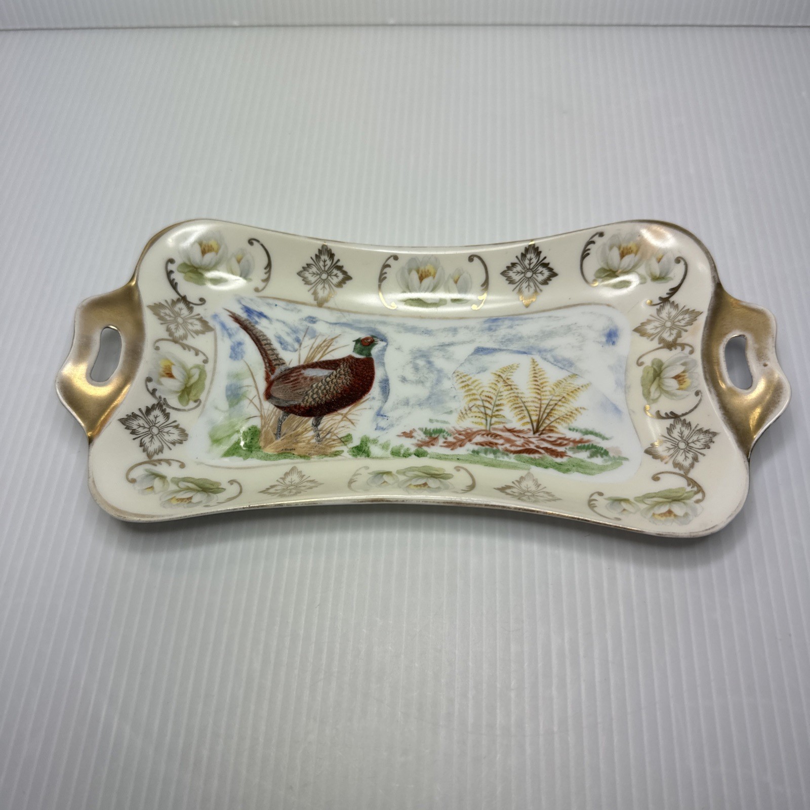 Antique Reinhold Schlegelmilch R.S. Hand Painted Porcelain Pheasant Fall Tray Antique Reinhold Schlegelmilch R.S. Hand Painted Porcelain Pheasant Fall Tray
