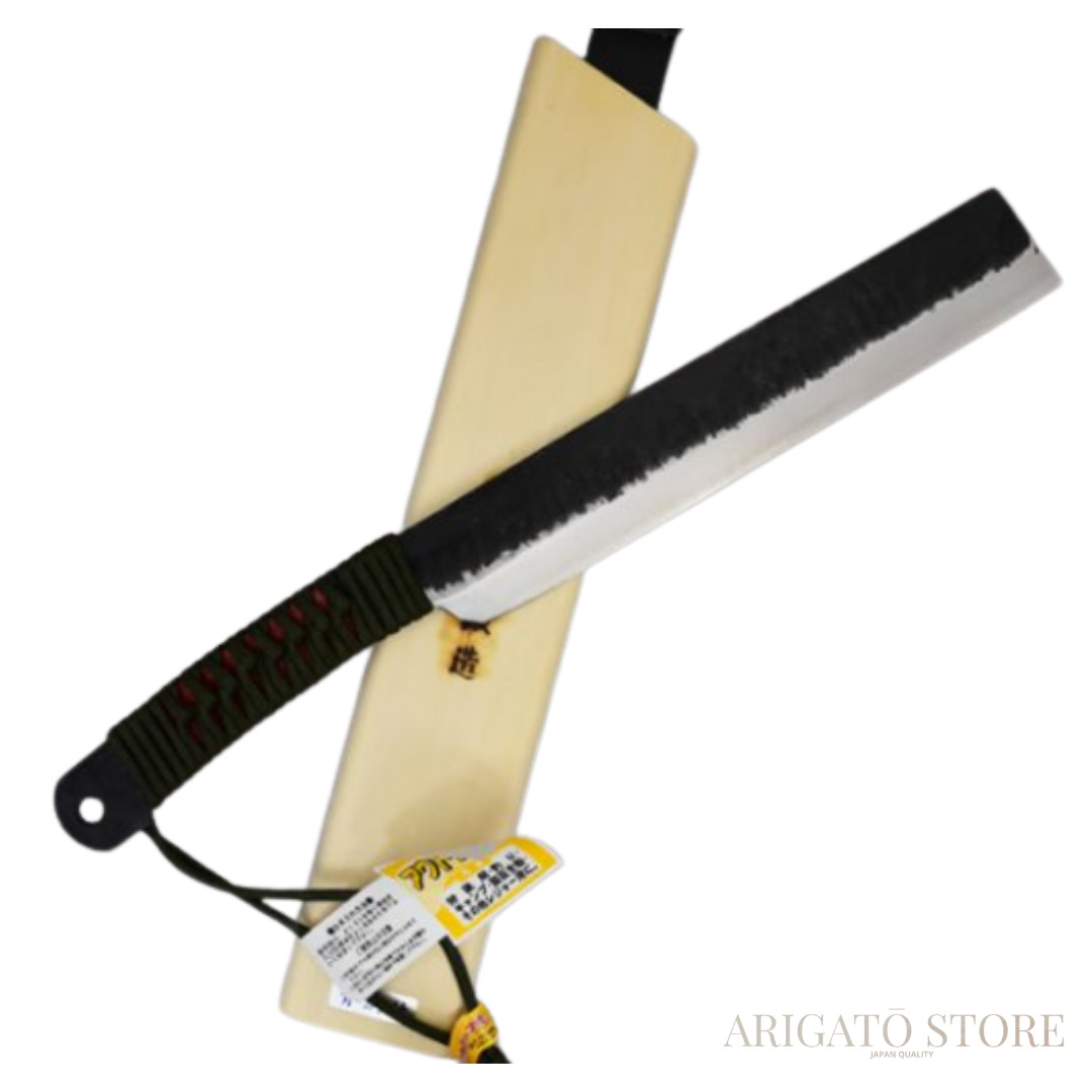 Japanese Garden Machetes, blue steel, black finish, with wooden sheath, 240mm