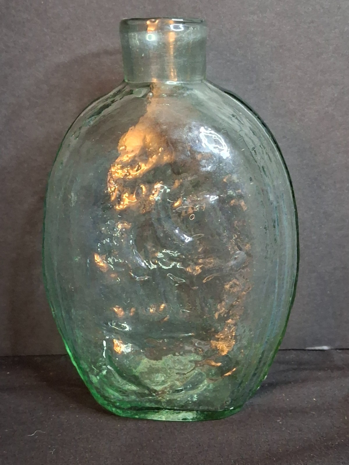 Antique Albany Glass Works Historical Flask GI-28 Steamboat Sailboat Aqua Glass