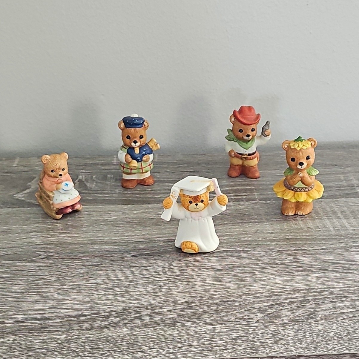 5-Pack Miniature Bear Figurines Ceramic Multicolor Animals Kids