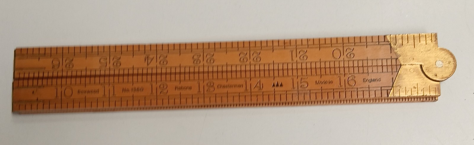 English Rabone Chesterman No. 1380 Folding Boxwood & Brass Rule Carpenters Tool