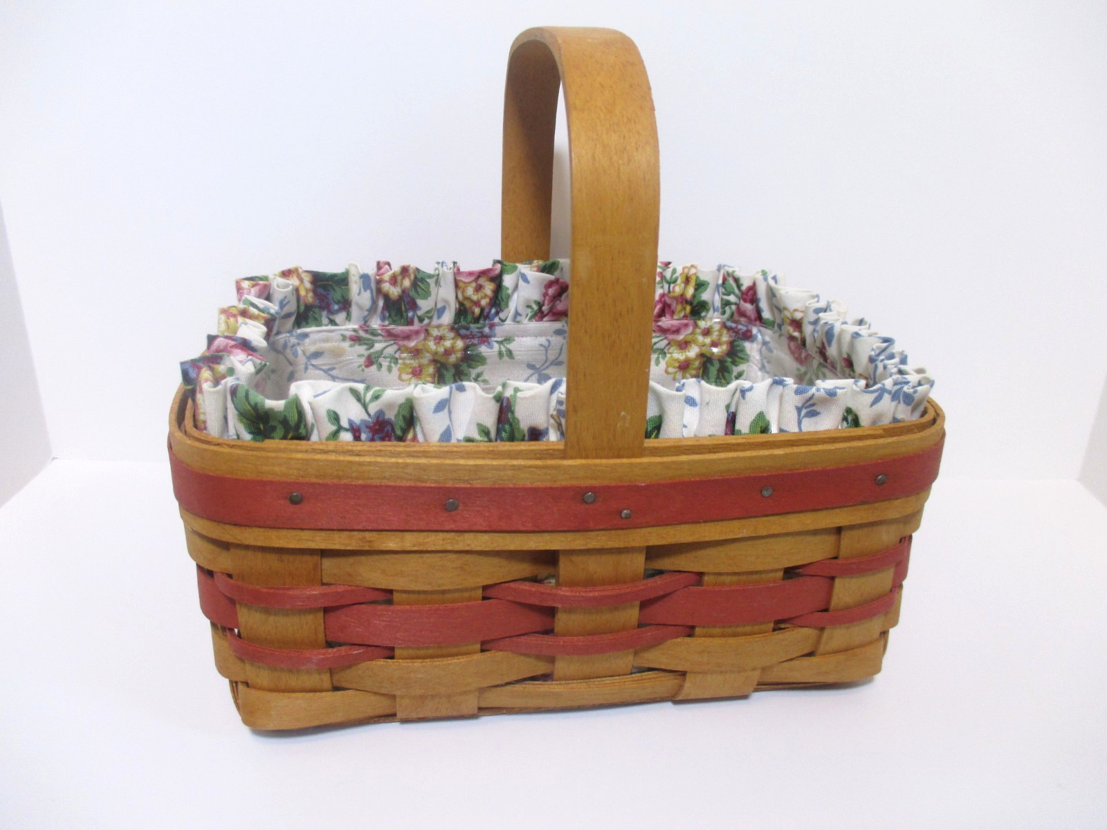 Longaberger Basket 1994 Handwoven Basket w/ Floral Liner & Protector