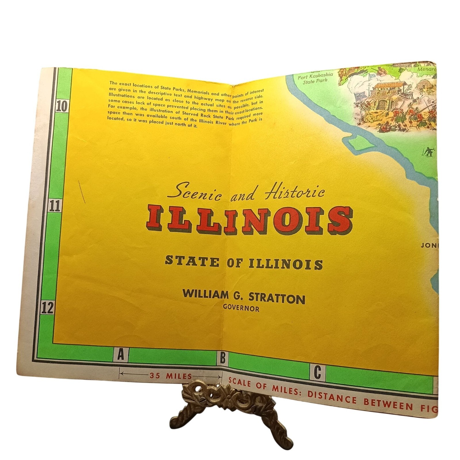 Vintage 1953 Scenic & Historic Illinois Map Pictorial by Rand McNally